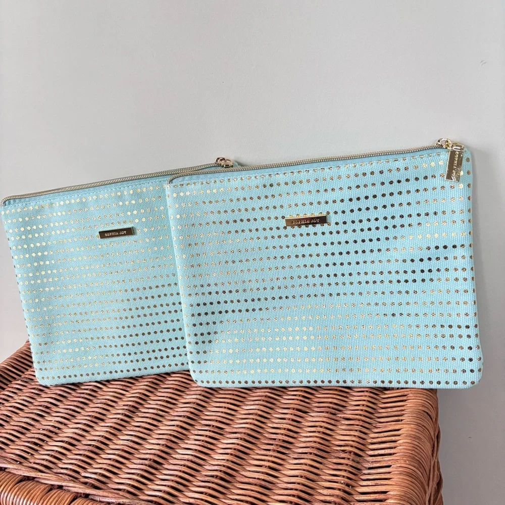 Sophia Joy Women's Set of Two Travel Bags Mint Green and Gold Polka Dots